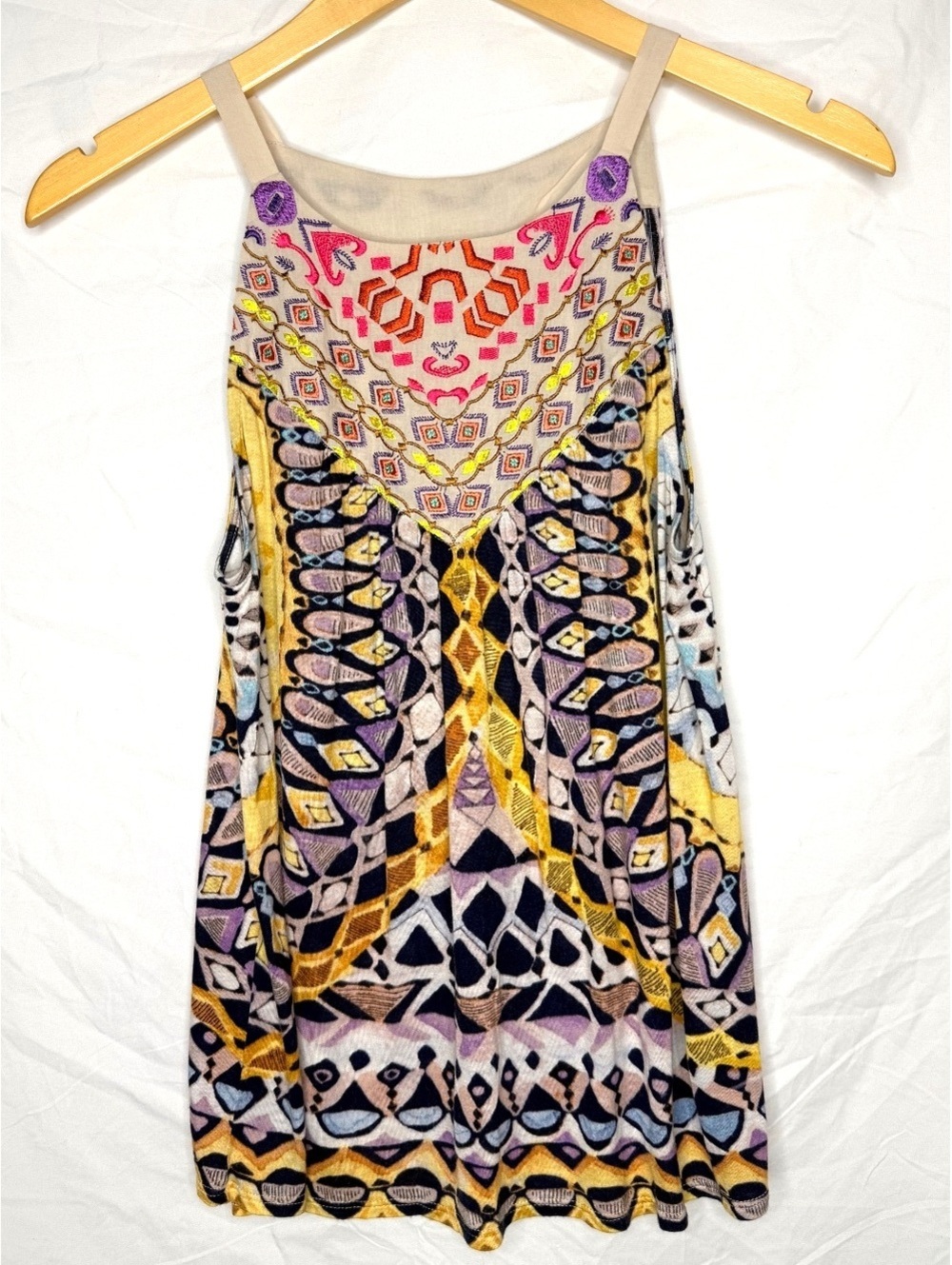 Anthropologie One September Embroidered Boho Swing Tank Top XS Cotton Rayon